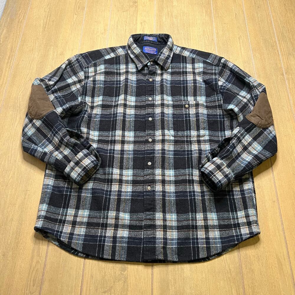 Vintage Pendleton Wool Flannel Shirt XL‎ Plaid Elbow Patch USA Fabric
